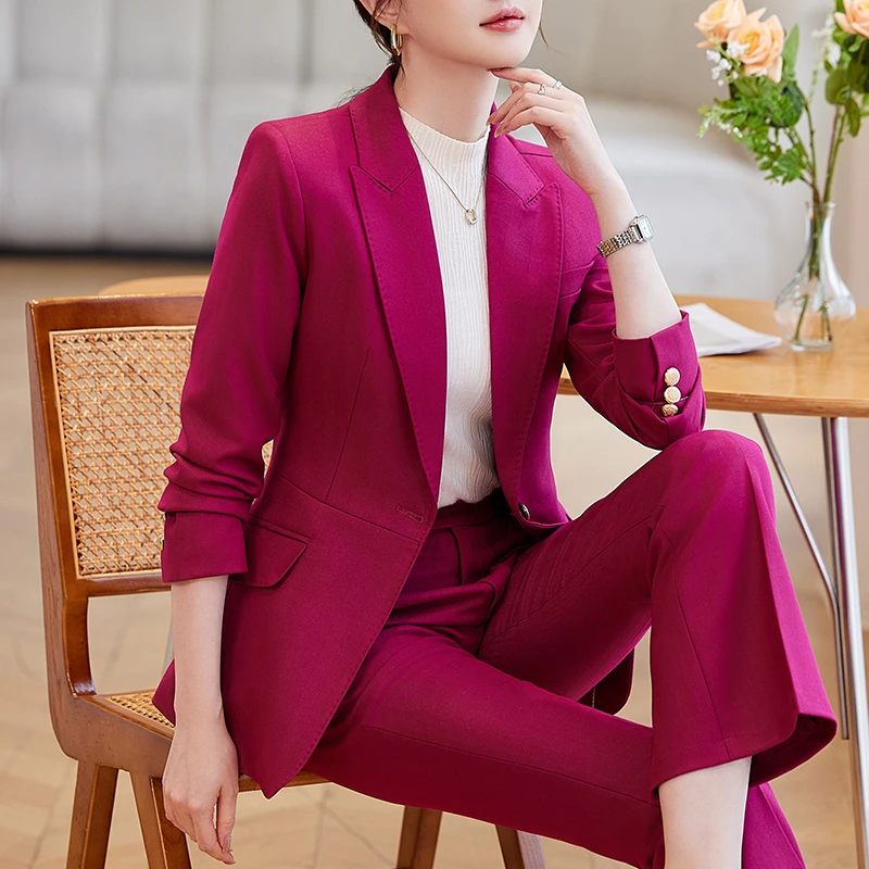 火龙果色西装外套女秋冬职业装气质女神范高端时尚小西装女外套