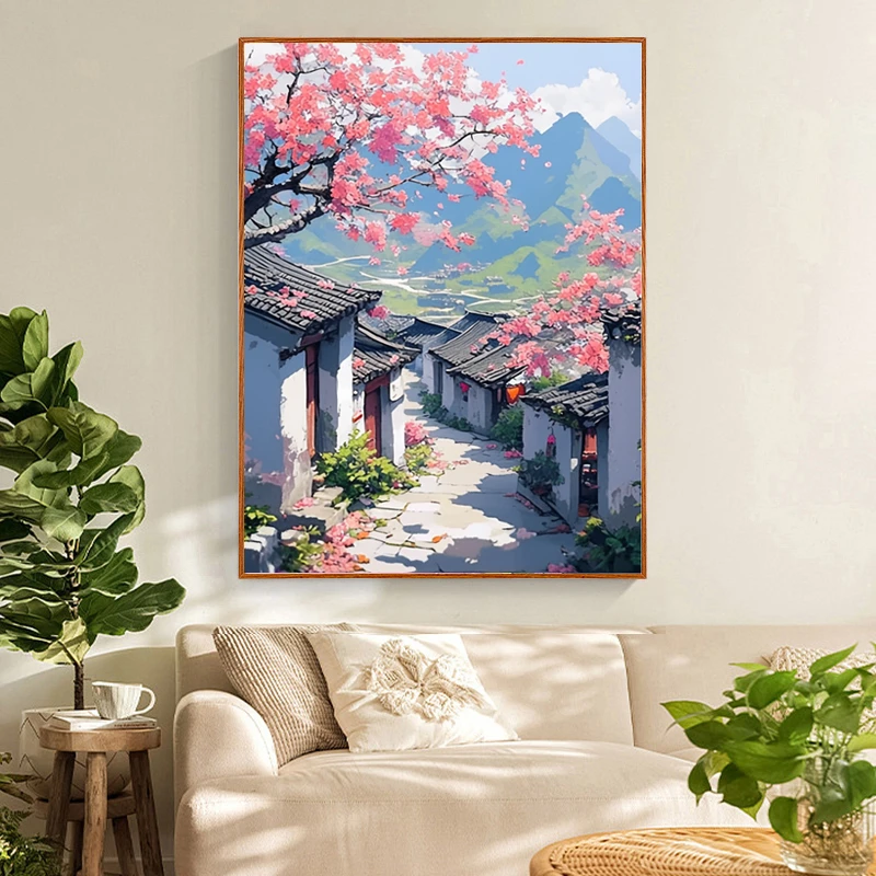 乡间春色十字绣2024新款线绣客厅小幅卧室风景餐厅小件简单新手画