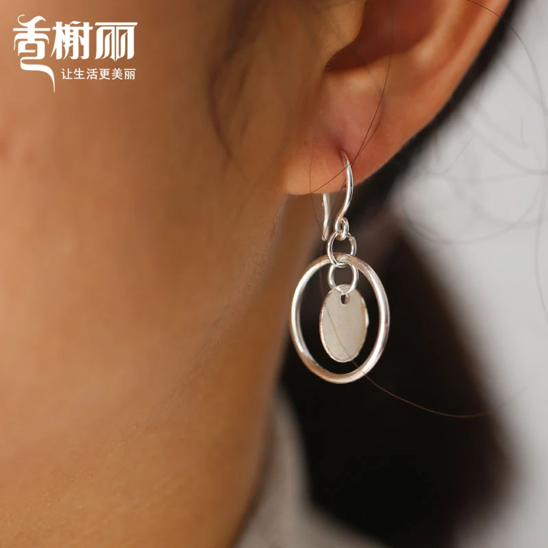 足银耳饰 足银999环片耳坠女气质韩国简约淑女防过敏几何耳环百搭