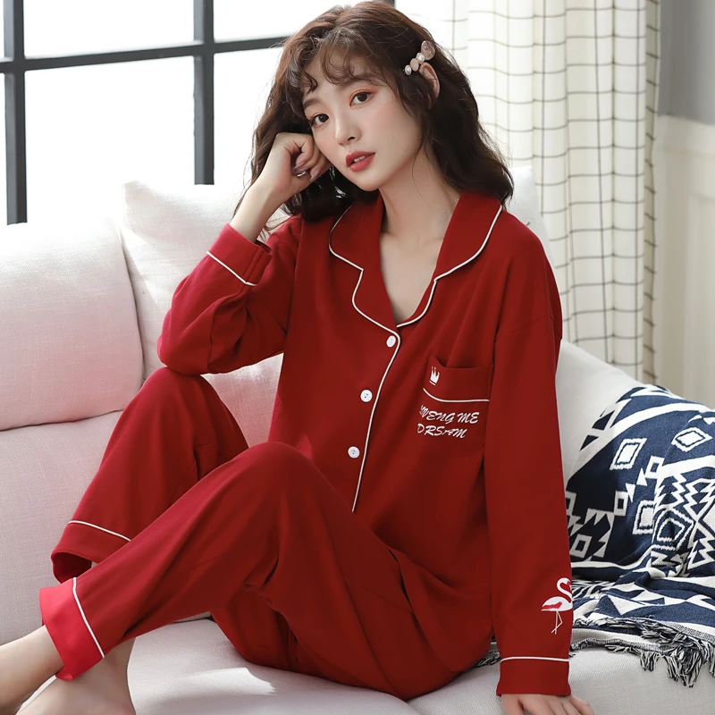 红色大红色睡衣女春秋纯棉新款套装秋冬季本命龙年喜庆闺蜜家居服