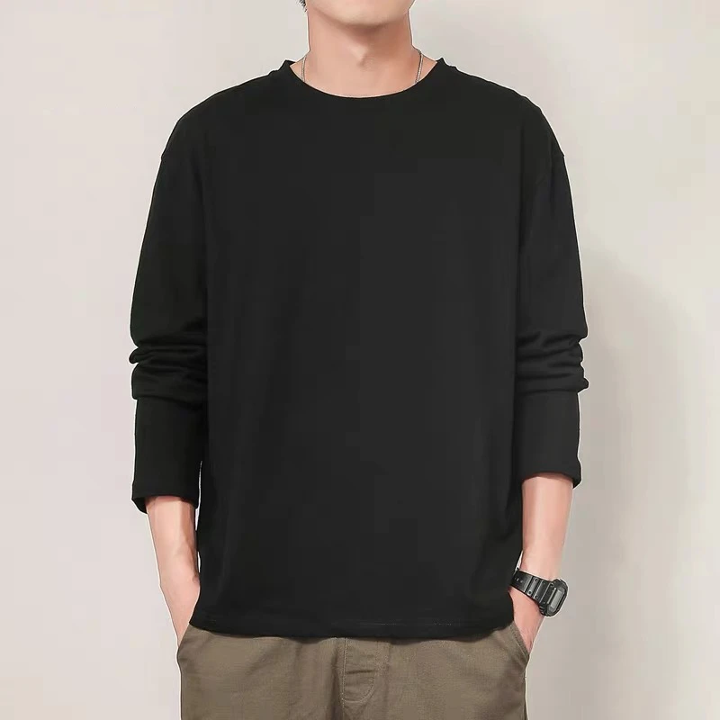 【外贸尾单】纯色内搭白色T恤圆领 长袖男t恤打底