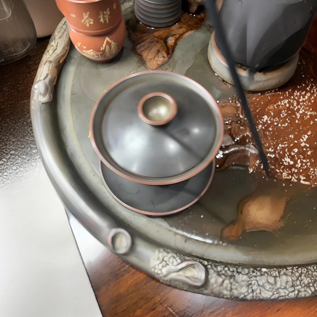 钦州坭兴陶黑色古铜色三才盖碗180毫升左右