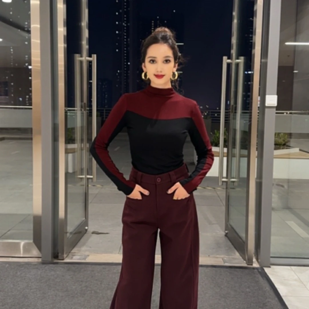 网红爆款秋冬新款时尚套装两件套休闲风格高档气质修身百搭半高领