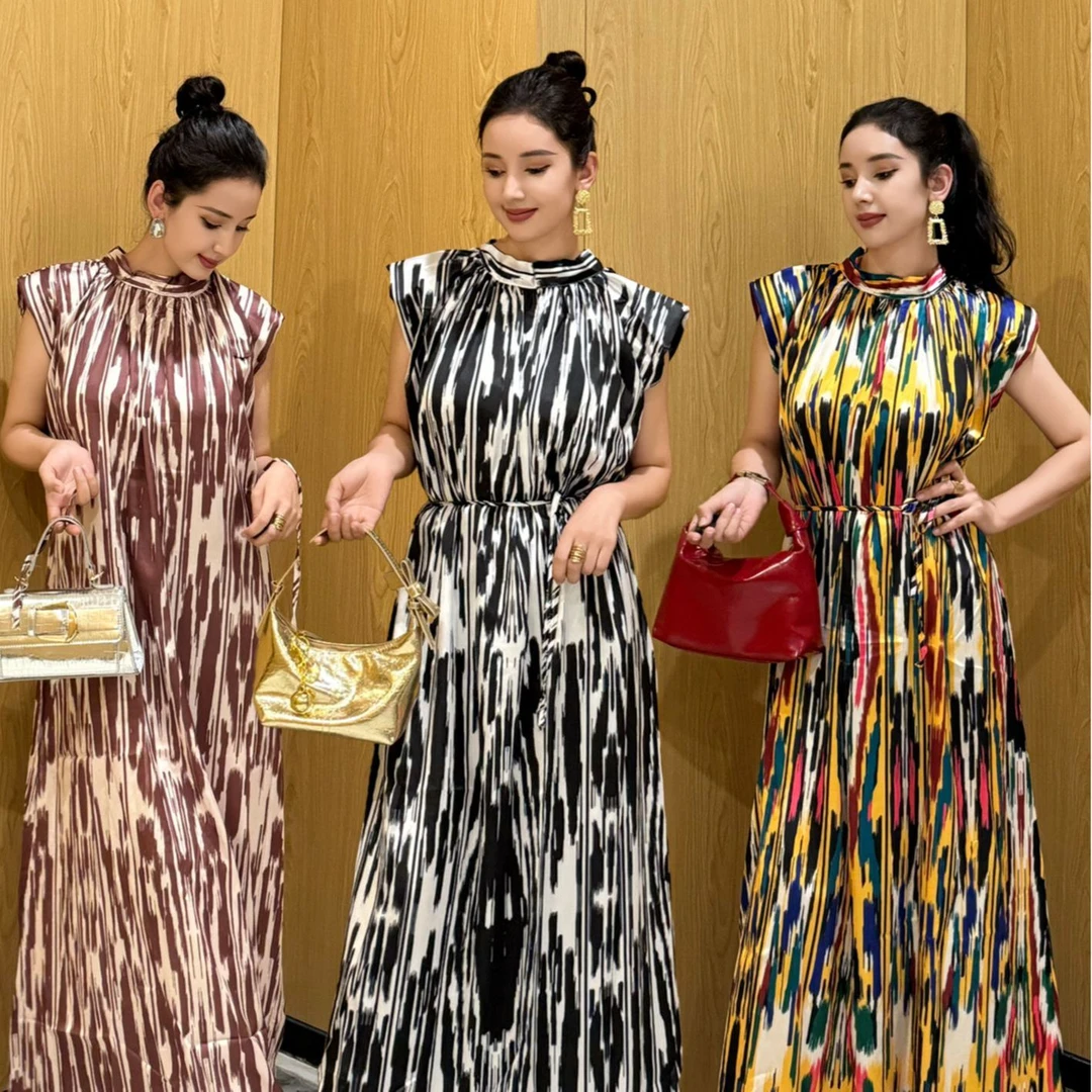 艾特莱斯连衣裙2024最新款女装宽松时尚休闲百搭长款收腰气质裙子