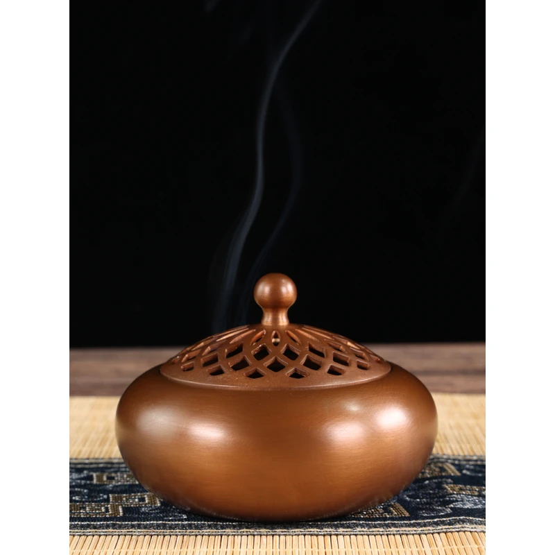 宝严堂纯紫铜香炉复古熏香炉古典钵式线香盘香居家茶道香炉