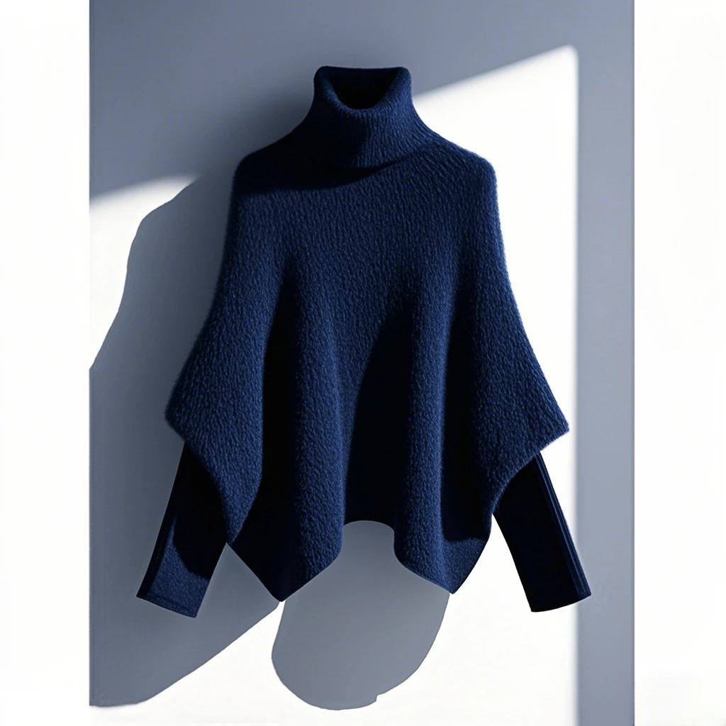 2025冬季欧货潮牌大码女装设计感收腰显瘦百搭假两件斗篷毛衣上衣