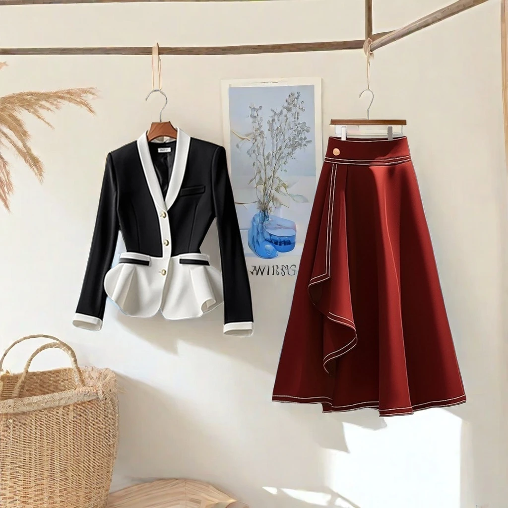 失序混搭轻熟法式高级干练气质收腰上衣今年流行爆款独特半身裙女