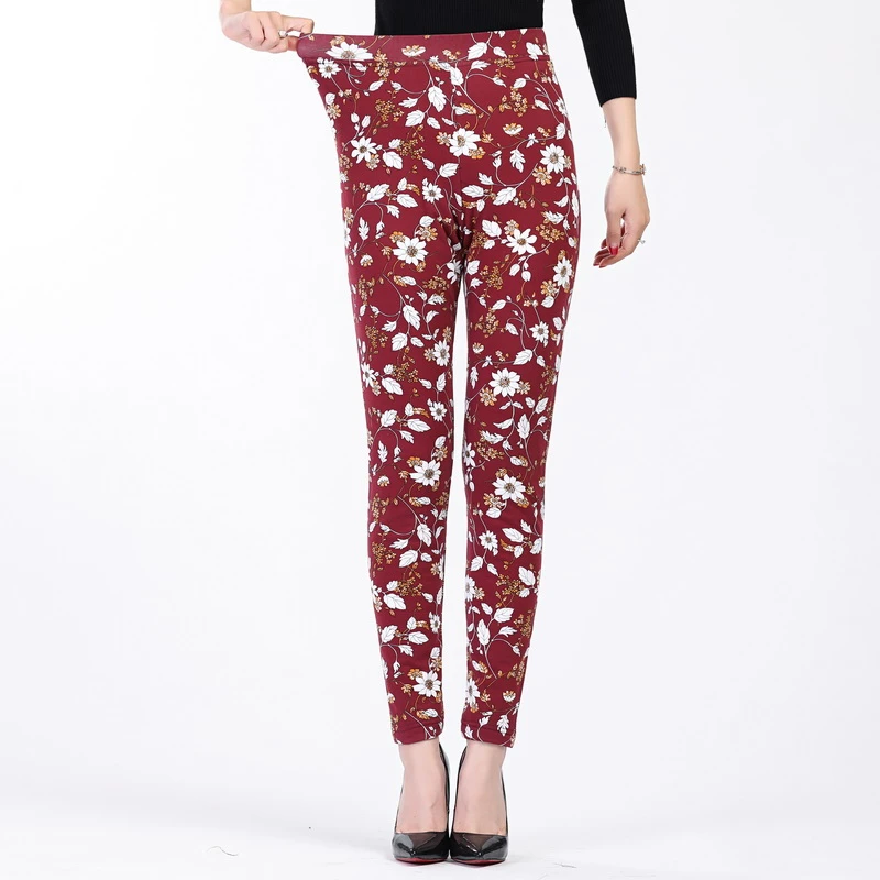 花色裤子桑蚕丝填充保暖裤长裤女士冬季打底裤100%桑蚕丝棉裤