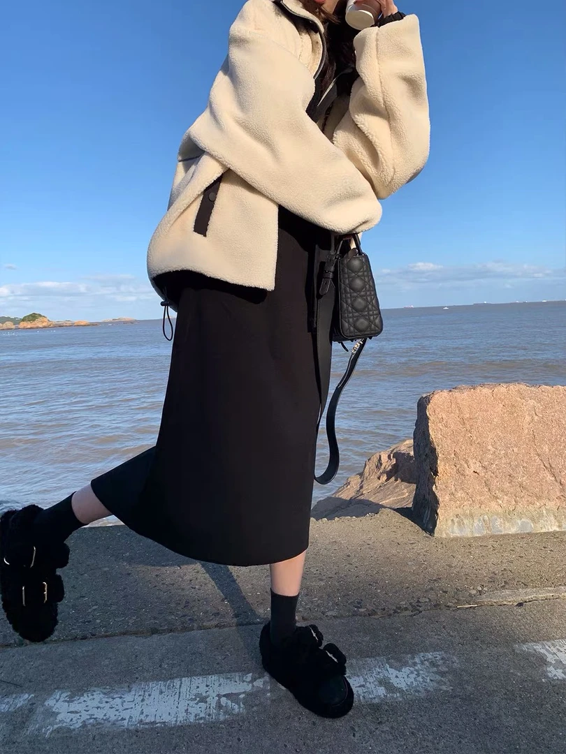百搭遮胯半身裙长裙 高腰气质女裙子松紧腰长款裙开叉半身裙显瘦