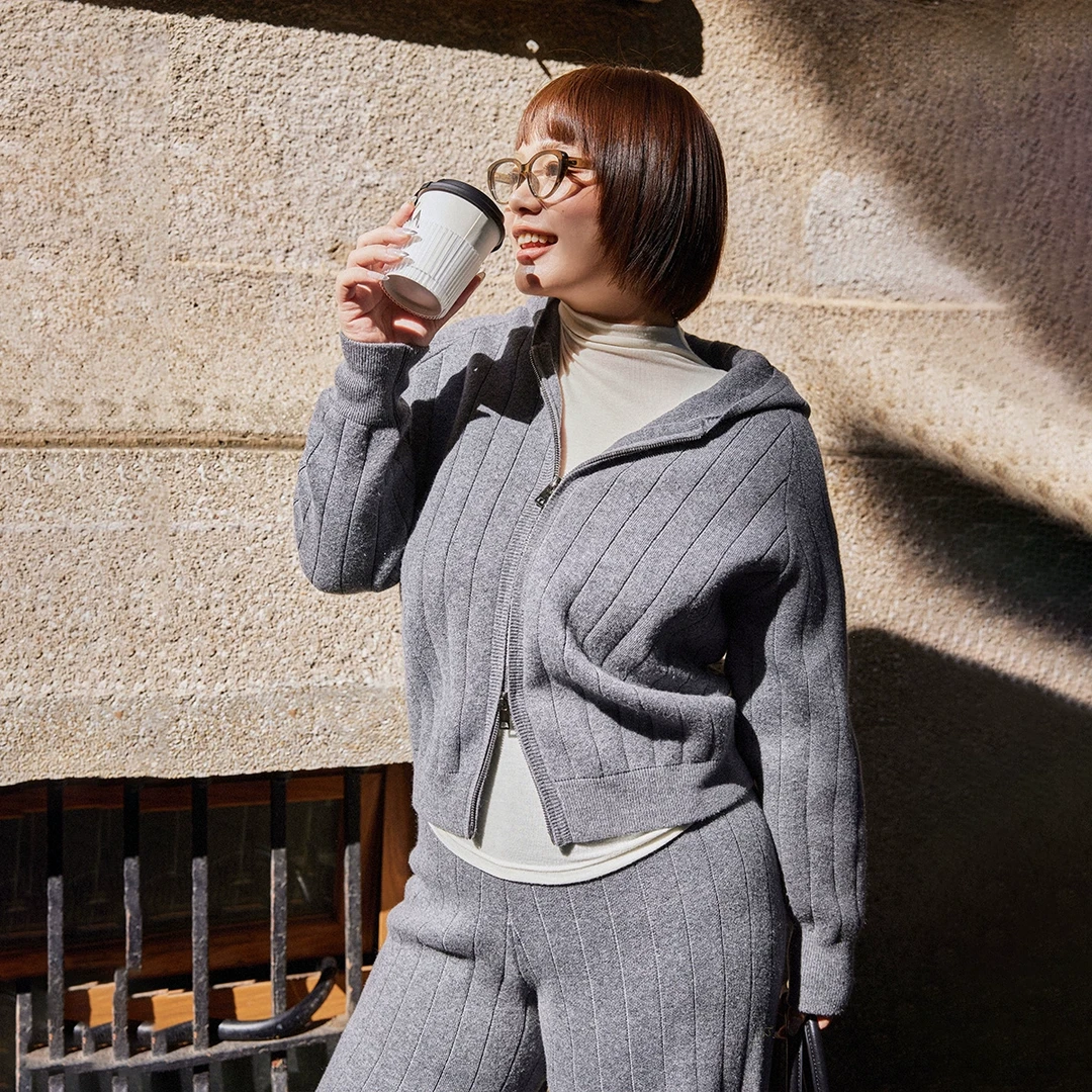 【折扣款】PLUSMALL氧气针织套装 羊毛混纺上衣直筒裤PPPP2411019AB