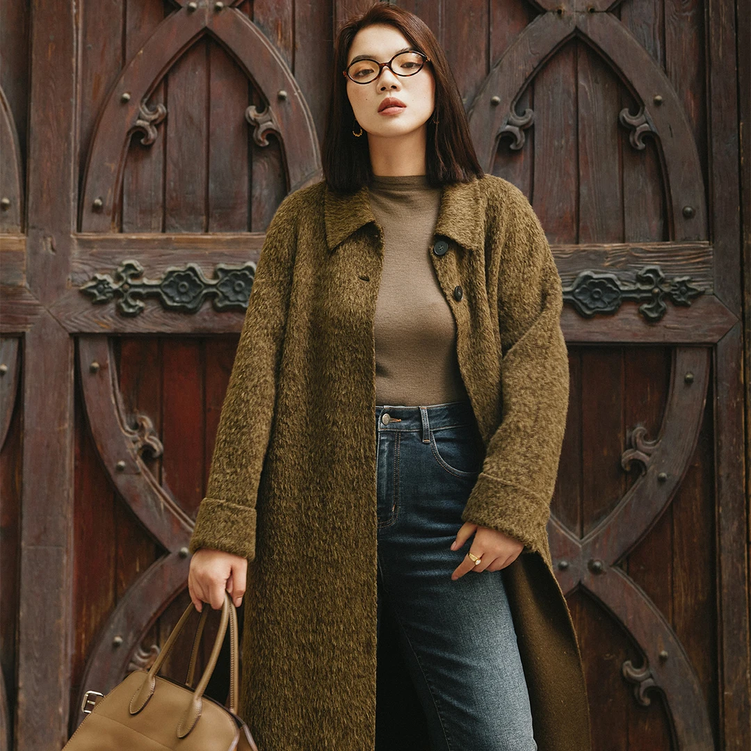 【折扣款】PLUSMALL布鲁克大衣 苏力翻领双面呢大衣外套PPPP2408108