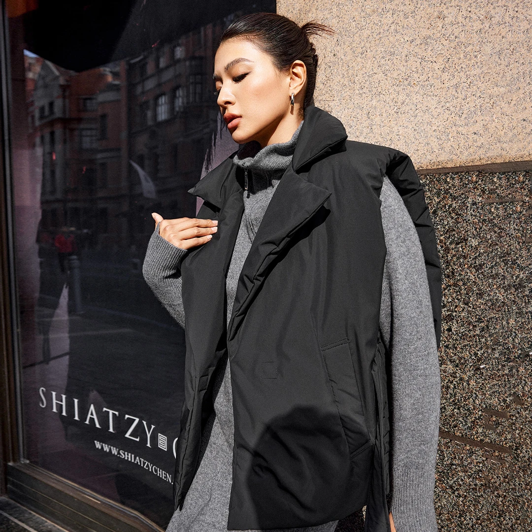 【折扣款】PLUSMALL 小暖炉羽绒 90白鸭绒翻领羽绒马甲PPPP2410042