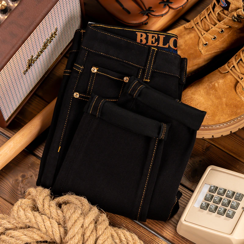 K571男士秋冬直筒黑色潮流修身商务韩版弹力休闲牛仔裤百搭日系