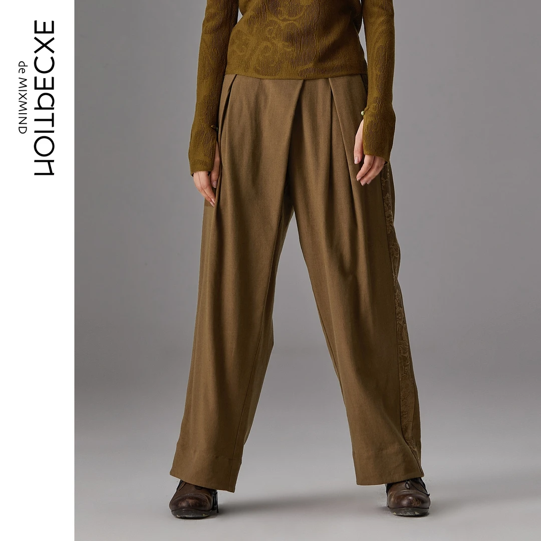 EXCEPTION例外【美拉德】春秋款盘扣宽松显瘦休闲直筒裤A121-V1G04