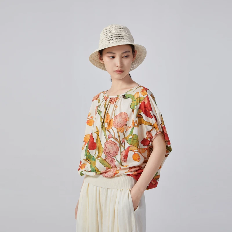 EXCEPTION例外宽松休闲印花T恤提花春夏圆领AB23-I3D04碎花