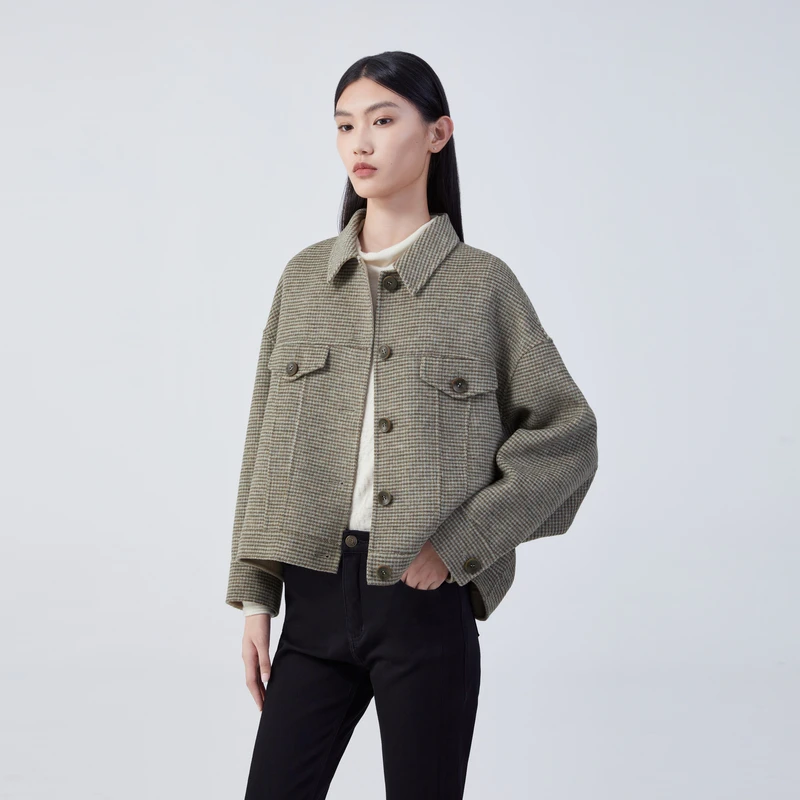 EXCEPTION宽松蝙蝠袖格纹短外套A123-D1A02