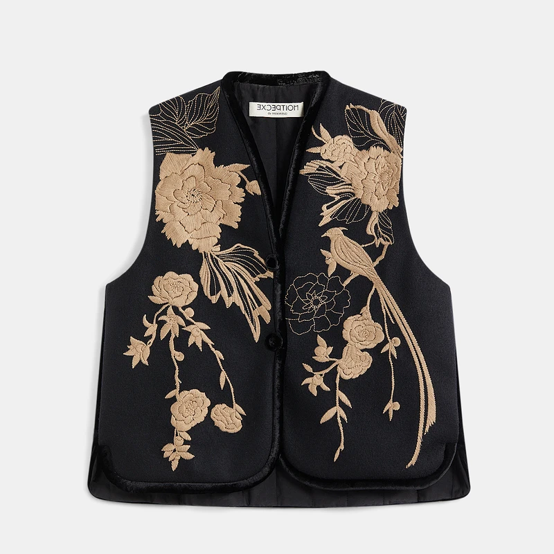 EXCEPTION撞丝绒提花短棉服马甲A122-Y1B22