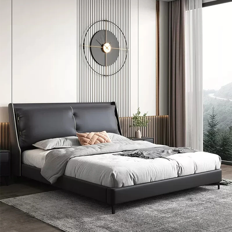 欧创庭真皮床轻奢现代双人皮艺大床简约主卧北欧2021新款双人床