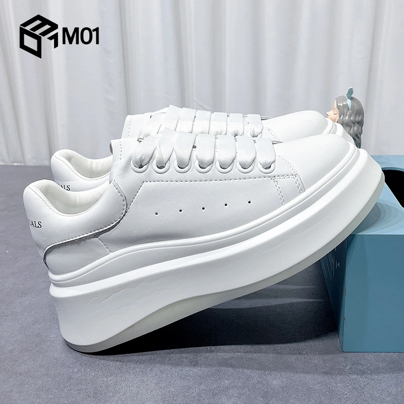 M01小个子增高厚底小白鞋女网面2025春夏新款百搭真皮松糕板鞋