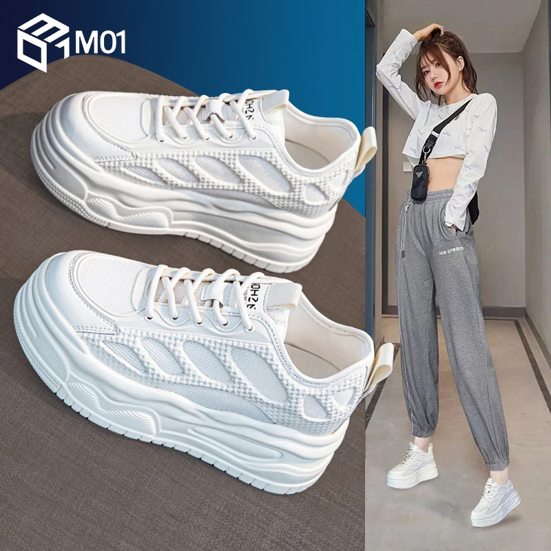 M01内增高女鞋2025春秋厚底休闲小白鞋爆款软牛皮老爹小个子板鞋