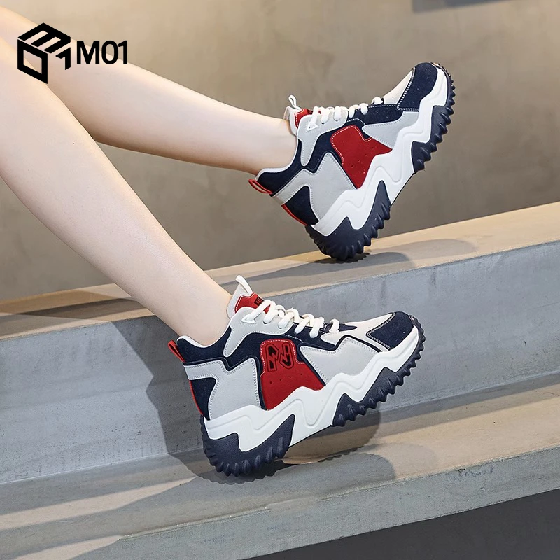 M01内增高老爹鞋女2025新款春秋厚底运动休闲鞋小个子高帮小白鞋
