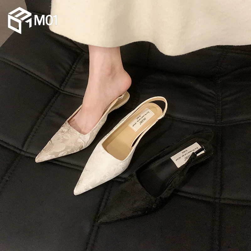M01法式晚晚高跟复古尖头单鞋女鞋子2025夏季新中式绝美包头凉鞋