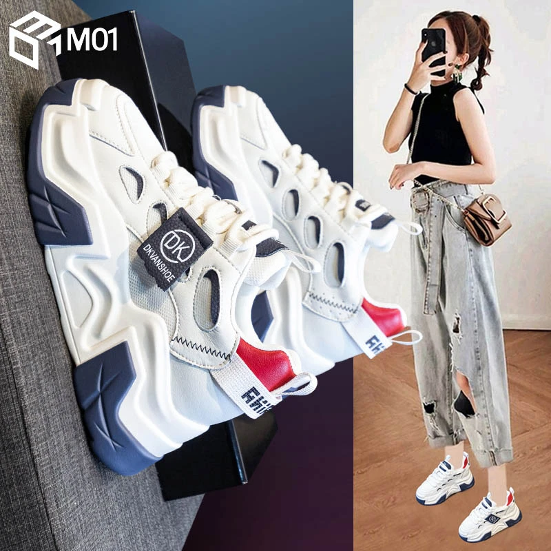 M01内增高老爹鞋女2025年夏季新款厚底休闲运动鞋子网面小白女鞋