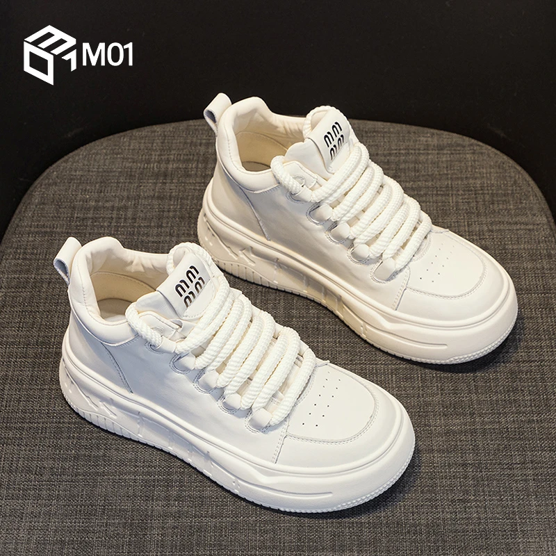 M01高帮鞋子女2025新款爆款百搭春秋季厚底运动休闲黑白熊猫板鞋