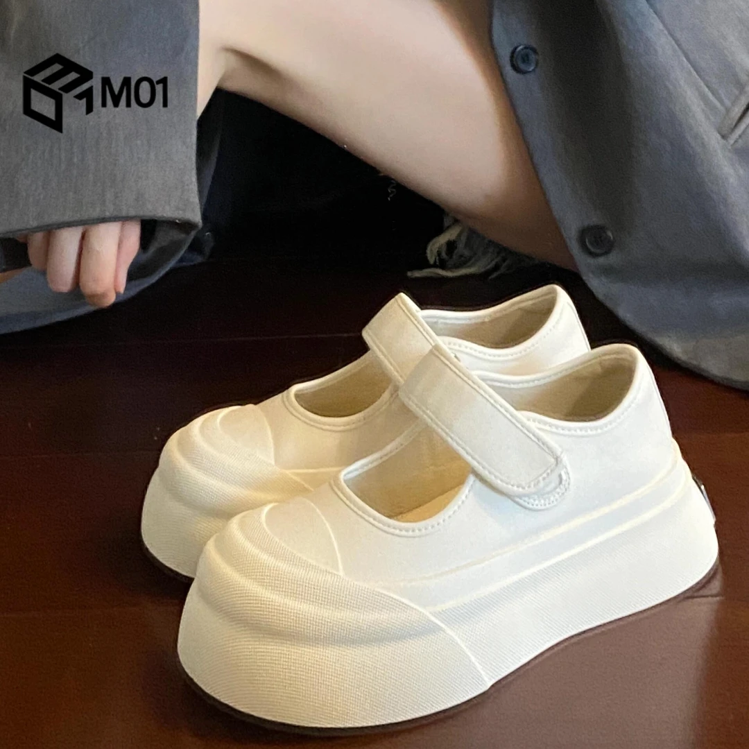 M01明星同款厚底玛丽珍鞋女2025新款松糕大头丑萌单鞋百搭小白鞋
