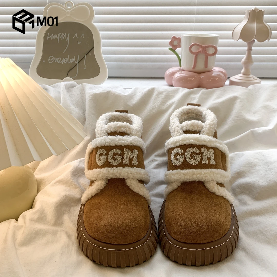 M01网红厚底雪地靴女2025冬季新款百搭加绒加厚保暖皮毛一体棉鞋