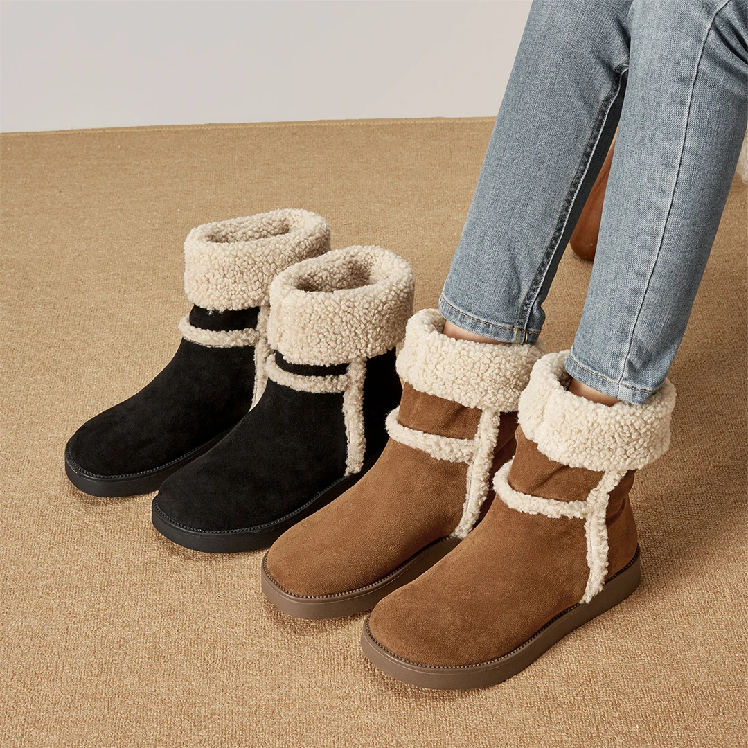 意尔康2024冬季新款加绒保暖加厚棉靴短靴子女士棉靴长筒雪地靴