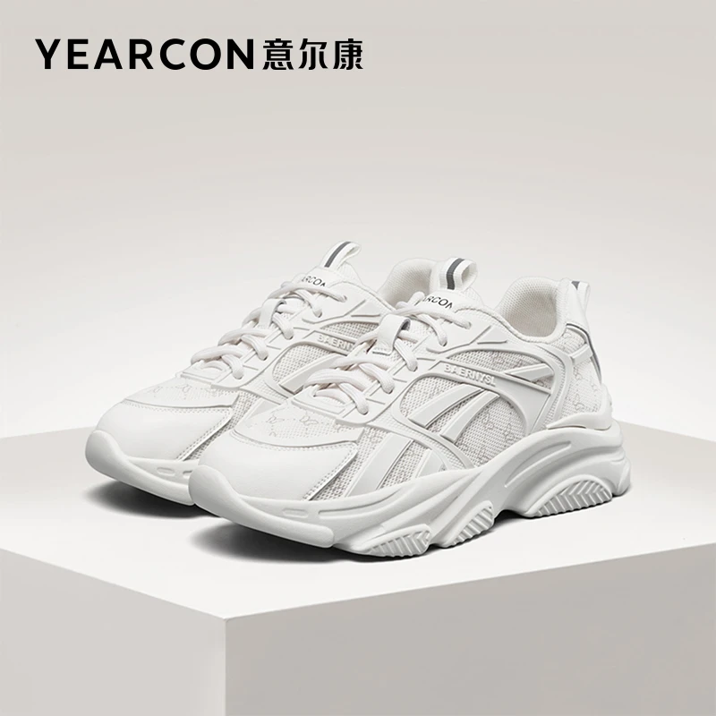 意尔康2022秋季新款经典老爹鞋女白色厚底时尚百搭舒适休闲运动鞋