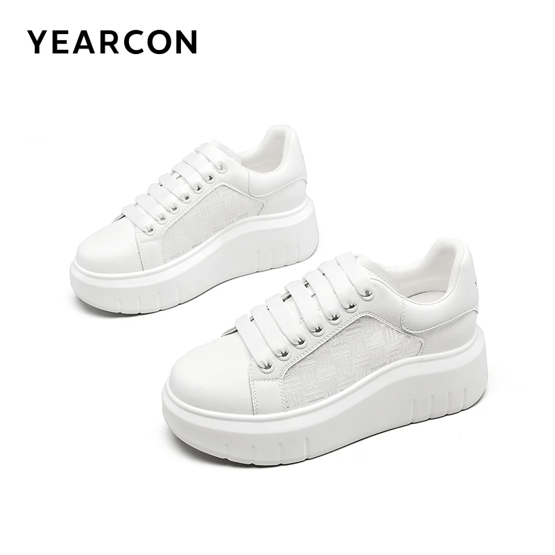 意尔康厚底休闲板鞋女2024夏季新款设计感简约百搭网面透气小白鞋