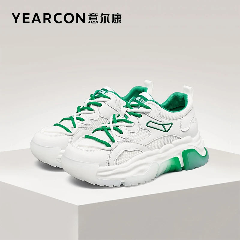 意尔康女鞋春夏季透气单鞋松糕厚底老爹鞋时尚潮流百搭女士英伦风