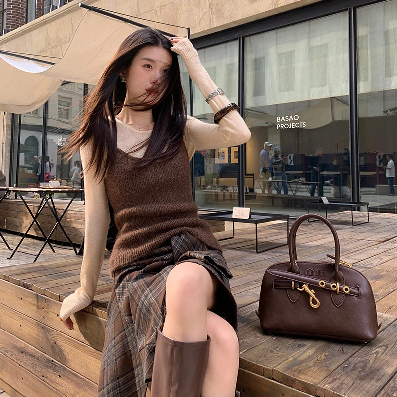 【圣保罗耳语】RARE ME微透慵懒打底衫圆领针织吊带叠穿两件套