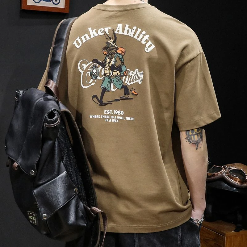 美式复古重磅纯棉短袖T恤男士夏季印花半袖上衣潮牌大码男装体恤