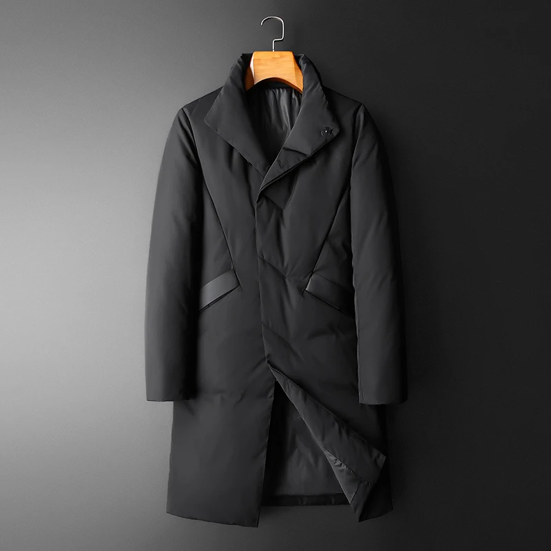 高档中长款白鸭绒外套男冬季新款立领商务休闲帅气修身保暖羽绒服