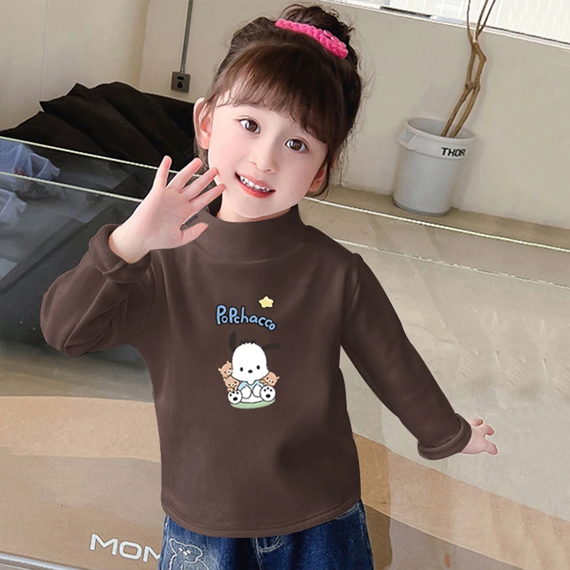 女童德绒长袖t恤上衣中小童半高领洋气打底衫小女孩舒适内搭秋衣