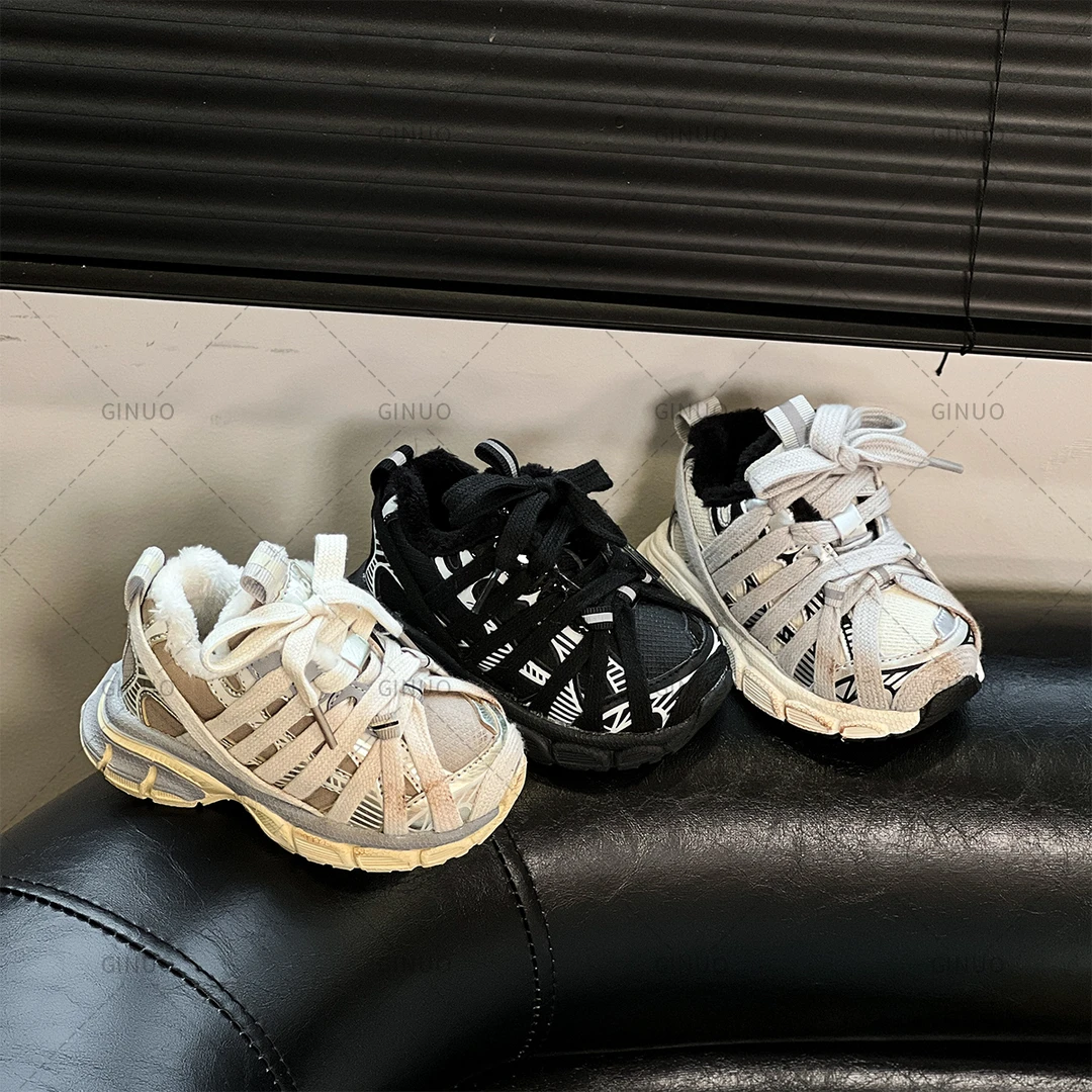 春季百搭软底厚底加绒防滑老爹鞋男女童时尚运动鞋6518