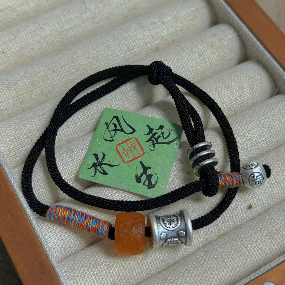 足银手链 大喜原创 转经轮双圈编织编绳纯手工手链