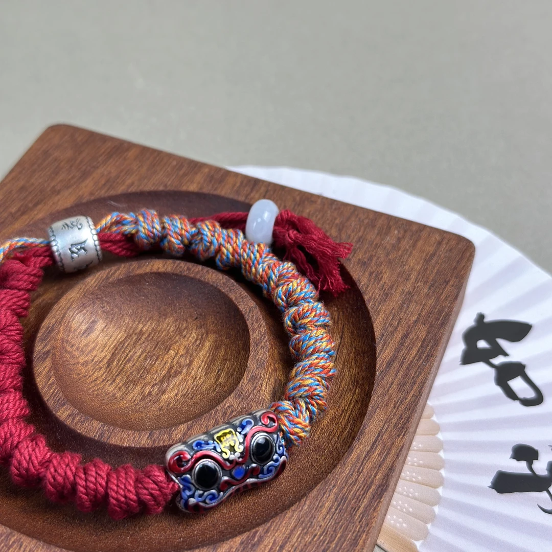 足银手链 大喜原创本本红绳吉祥醒狮复古编绳民族风情侣纯国潮