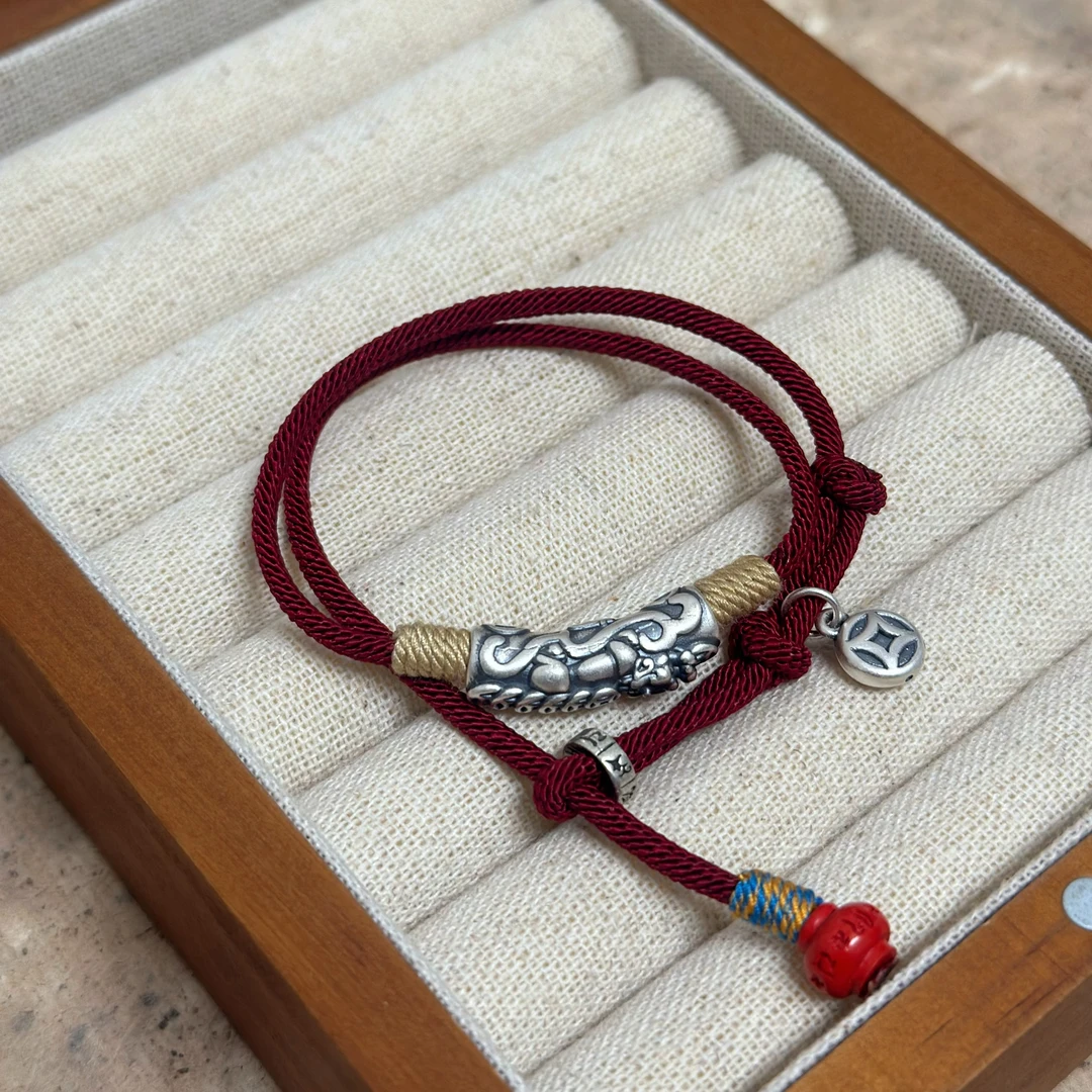 足银手链 大喜原创【金刚貔貅双圈】编织手链复古编绳民族风纯手工