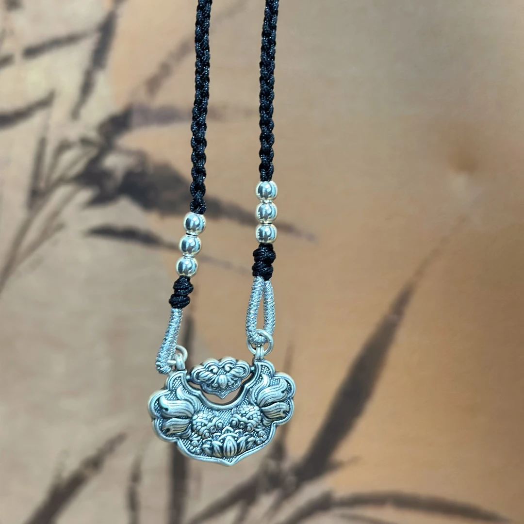 吊坠足银 大喜原创【如意锦鲤】吊坠古法银项链国风精致百搭