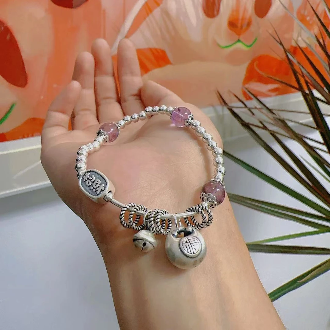 足银手链 white七七【胖福】轻奢小众紫气盘缠手链女生手串