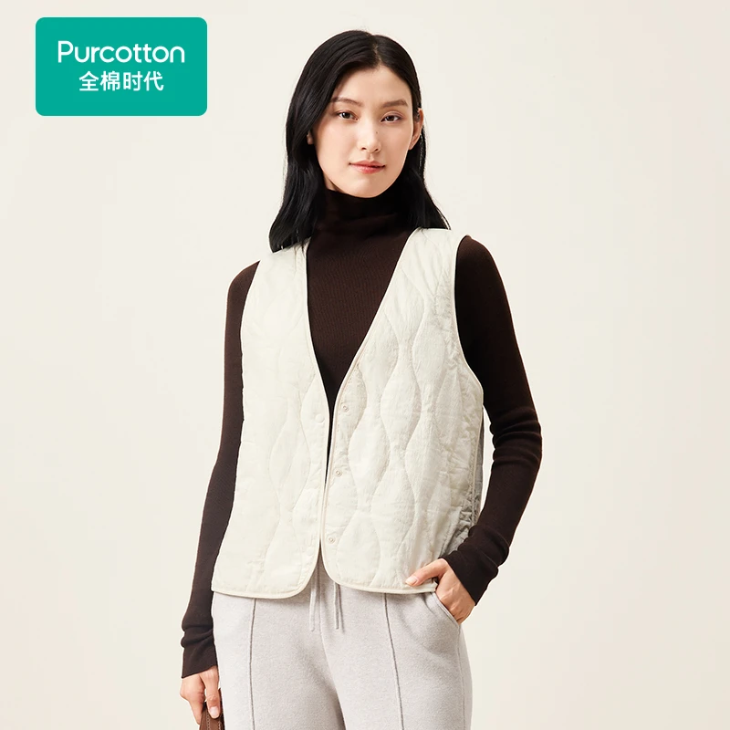 成人女士夹棉马甲,奶白色,1件,全棉时代