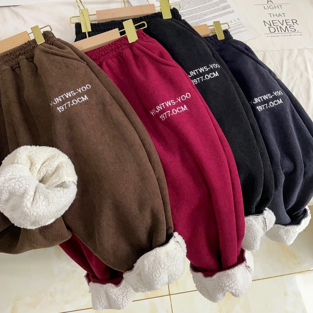 【暖阳绒】秋冬儿童舒适木棉绒加绒加厚运动裤男女童时尚刺绣棉裤