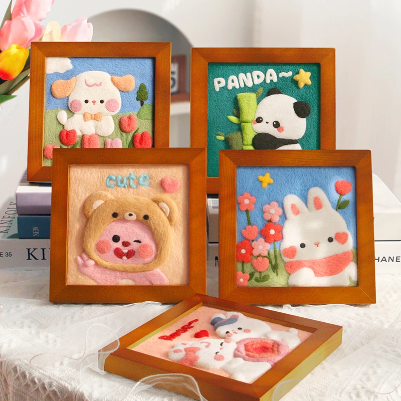 羊毛毡戳戳乐手工diy材料包相框画立体卡通团购活动送朋友礼物