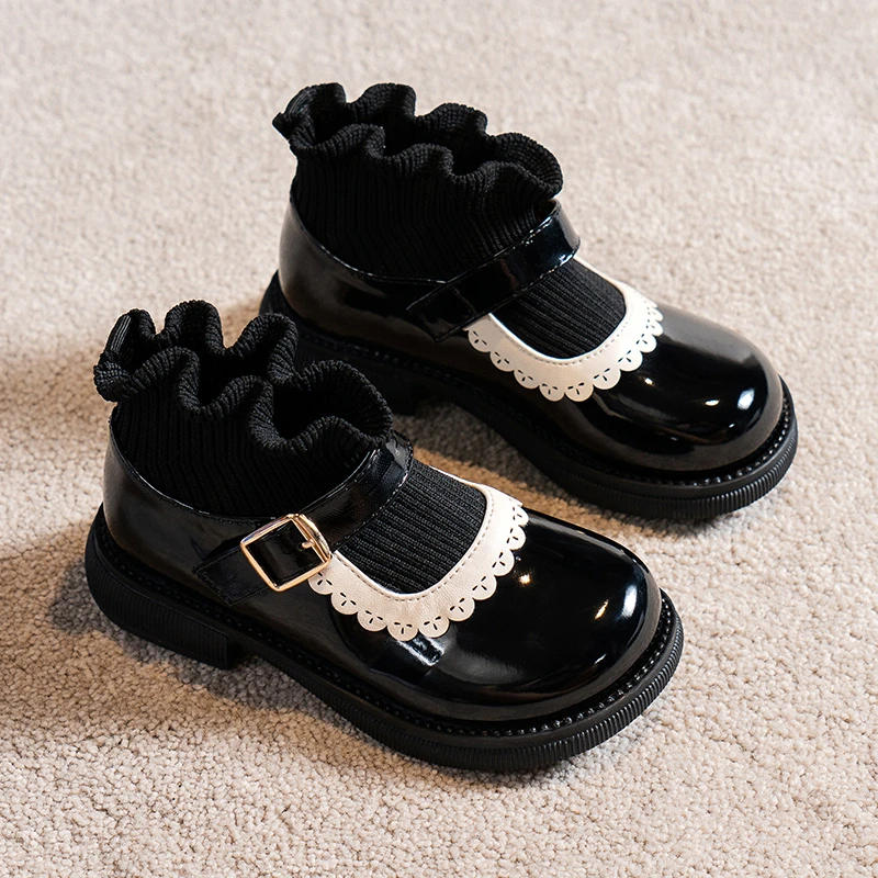 巴拉童年优选新款女童短靴儿童马丁靴亮面皮靴秋冬加绒棉鞋皮鞋公