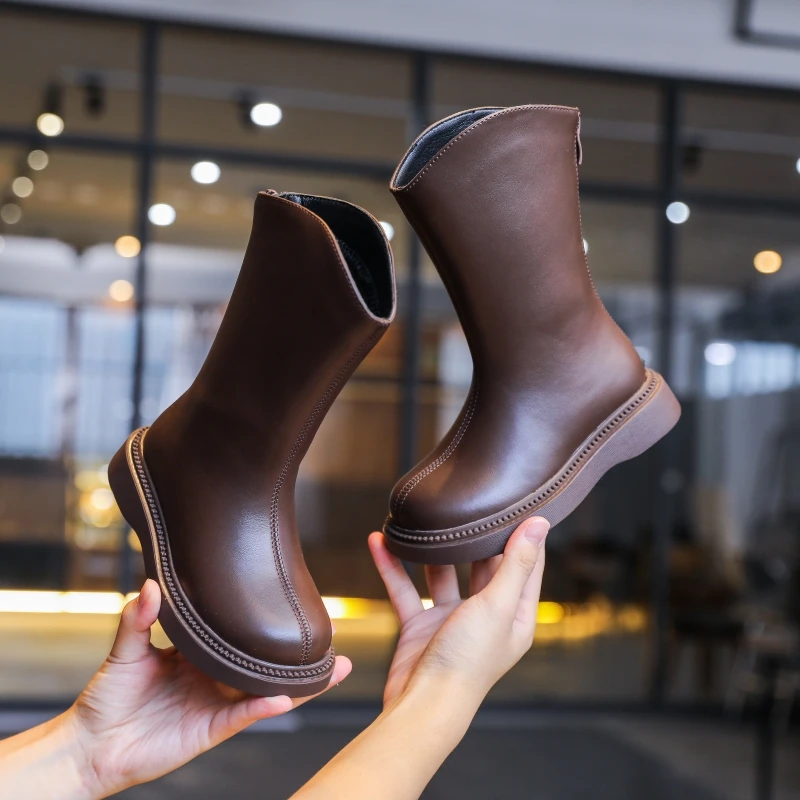 巴拉童年优选儿童长靴秋冬季真皮宝宝小童公主皮靴小女孩高筒靴软