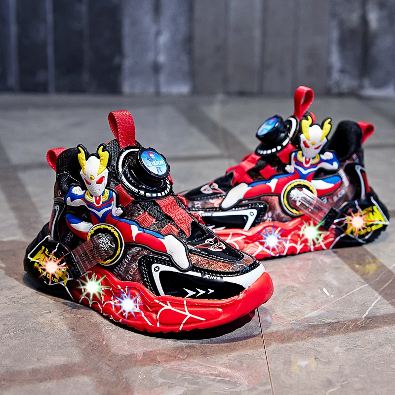 巴拉童年优选奥特曼儿童鞋秋冬款2025新款男童灯鞋皮面防滑男孩运